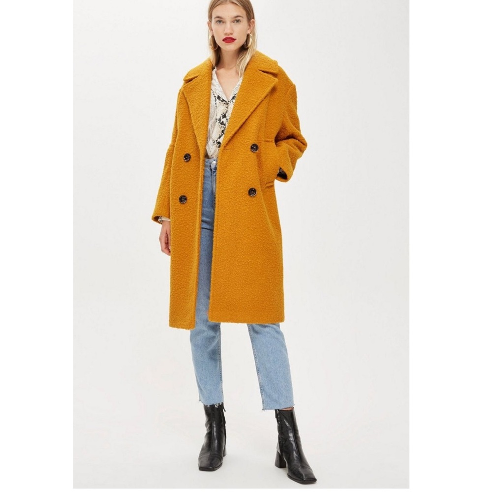 Topshop Boucle Coat Mustard
